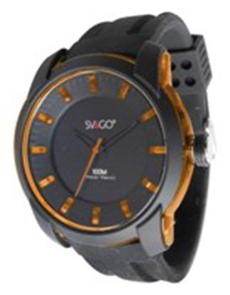 Imagen de SVAGO - RELOJ PILATUS ANÁLOGO UNISEX, RESISTENCIA 100 M / 10 ATM, COLOR NEGRO CON CAJA E INDEX NARANJA TRASLÚCIDO