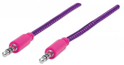 Imagen de PAQ. C/10 - MANHATTAN - CABLE STEREO M-M (IPOD A STEREO) 1.8M TEXTIL MORADO/ROSA