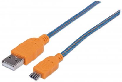 Imagen de PAQ. C/10 - MANHATTAN - CABLE USB V2.0 A-MICRO B 1.0M TEXTIL AZUL/NARANJA