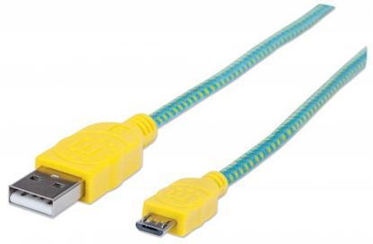 Imagen de PAQ. C/10 - MANHATTAN - CABLE USB V2.0 A-MICRO B 1.0M TEXTIL TURQUESA/AMARILLO