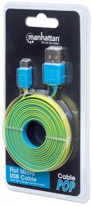 Imagen de PAQ. C/10 - MANHATTAN - CABLE USB V2.0 A-MICRO B 1.8M PLANO AZUL/AMARILLO