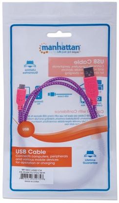 Imagen de PAQ. C/10 - MANHATTAN - CABLE USB V2.0 A-MICRO B 1.0M TEXTIL ROSA/MORADO