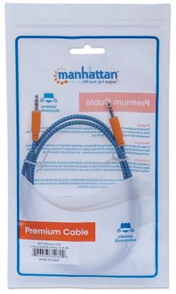 Imagen de PAQ. C/10 - MANHATTAN - CABLE STEREO M-M (IPOD A STEREO) 1.0M TEXTIL AZUL/NARANJA