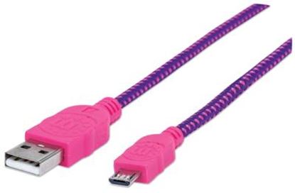 Imagen de PAQ. C/10 - IC - CABLE USB V2 A-MICRO B BOLSA TEXTIL 1.8M ROSA/MORADO.