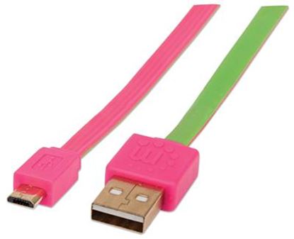 Imagen de PAQ. C/10 - IC - CABLE USB V2 A-MICRO B BLISTER PLANO 1.0M ROSA/VERDE.