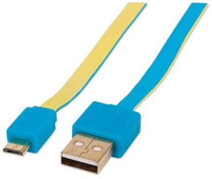 Imagen de PAQ. C/10 - IC - CABLE USB V2 A-MICRO B BLISTER PLANO 1.8M AZUL/AMARILLO.