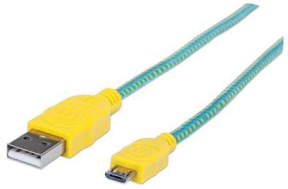Imagen de PAQ. C/10 - IC - CABLE USB V2 A-MICRO B BOLSA TEXTIL 1.0M AMARILLO/VERDE.