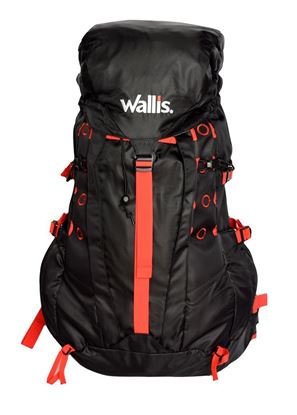 Imagen de WALLIS - MOCHILA PARA MONTAÑA CHILAS 50 L, SEMI-IMPERMEABLE, 37X60X22 CM, NEGRA CON ROJO