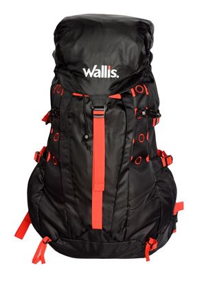 Imagen de WALLIS - MOCHILA PARA MONTAÑA CHILAS 50 L, SEMI-IMPERMEABLE, NEGRA CON ROJO