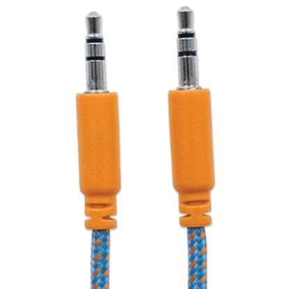 Imagen de PAQ. C/10 - IC - CABLE ESTEREO A IPOD M-M 1.0M TEXTIL AZUL/NARANJA 1.0M BLISTER