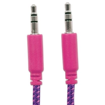 Imagen de PAQ. C/10 - IC - CABLE ESTEREO A IPOD M-M 1.0M TEXTIL ROSA/MORADO 1.0M BLISTER