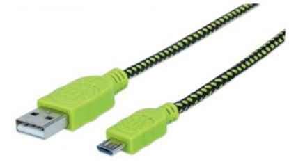 Imagen de PAQ. C/10 - MANHATTAN - CABLE USB V2 A-MICRO B, BLISTER TEXTIL 1.0M NEGRO/VERDE