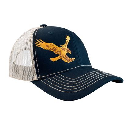 Imagen de SION - GORRA CON MALLA Y AJUSTADOR SNAPBACK DE PLÁSTICO, AGUILA, AZUL MARINO CON MALLA BEIGE