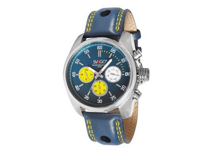 Imagen de SVAGO - RELOJ MONT FORT ANÁLOGO P. CABALLERO, MOV. JAPONÉS, ACERO-PIEL, 100 M/10 ATM,  CARÁT. AZUL, 45 MM DE Ø