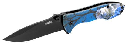 Imagen de WALLIS - NAVAJA CON MANGO AZUL "LOBO", HOJA NEGRA LISA, 8 CM LARGO, CLIP 