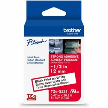 Imagen de BROTHER - CINTA NEGRO SOBRE BLANCO 12MM X 8M ADHESIVO IND EXTRA FUERTE