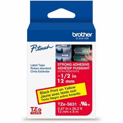 Imagen de BROTHER - CINTA NEGRO SOBRE AMARILLO 12MM X 8M ADHESIVO IND EXTRA FUERTE