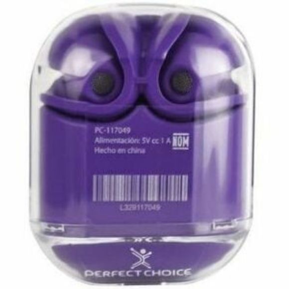 Imagen de PERFECT CHOICE - AUDFONOS BT CON ESTUCHE TRANSP ARENTE - CLEARBEAT MORADO CON INDIC