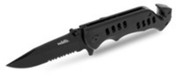 Imagen de WALLIS - NAVAJA  CON MANGO *S.O.S. METAL NEGRO CON CLIP, HOJA LISA-SIERRA 8 CM DE LARGO