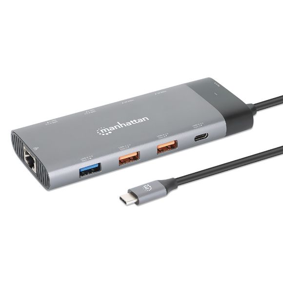 Imagen de MANHATTAN - DOCKING USB-C 10 PTOS, 2XHDMI, 5XUSB-A, USB-C, USB-C PD, RJ45, TARJETA SD-MICROSD