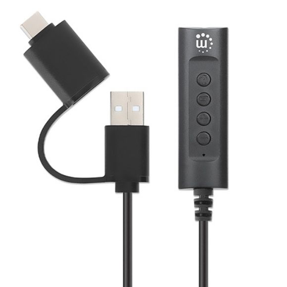 Imagen de MANHATTAN - CONVERTIDOR USB 2.0 / USB-C A TARJETA SONIDO 3.5 MM, CABLE CON CONTROLES