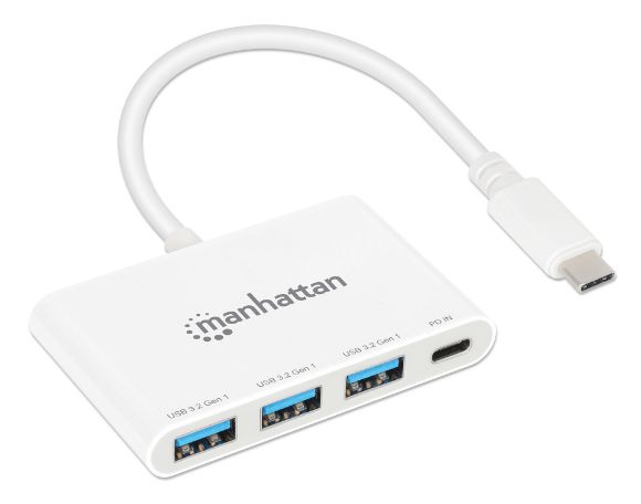 Imagen de MANHATTAN - HUB USB-C  3 PTOS A + 1 PTO C PD, 5GBPS, BLANCO