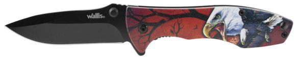 Imagen de WALLIS - NAVAJA CON MANGO ROJO "ÁGUILA", HOJA NEGRA LISA, 8 CM LARGO, CLIP 