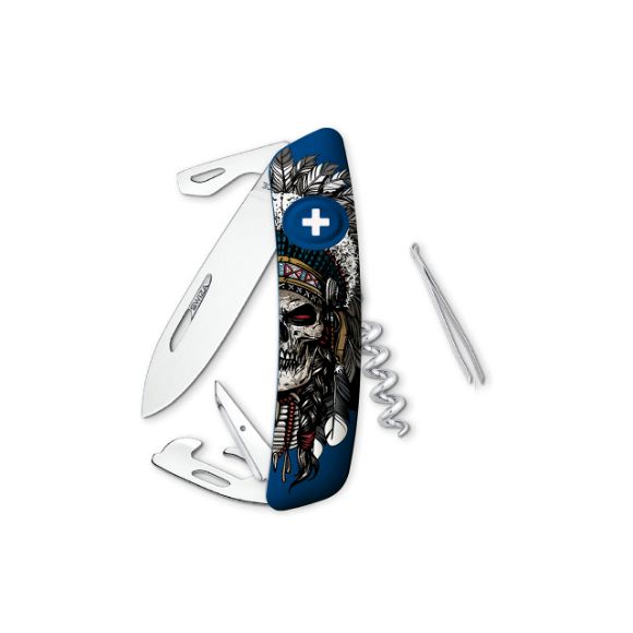 Imagen de SWIZA - NAVAJA EDICION ESPECIAL STANDARD D03 INDIAN SKULL,11 FUNCIONES, AZUL OSCURO