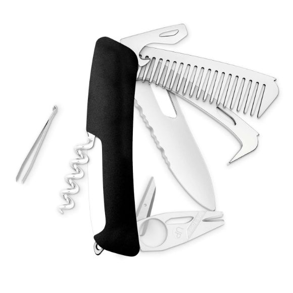 Imagen de SWIZA - NAVAJA ORIGINAL SINGLE HAND SH09 TR-HTT, WAVY EDGE, 14 FUNCIONES, NEGRO