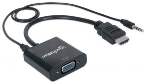 Imagen de PAQ. C/2 - MANHATTAN - CONVERTIDOR VIDEO HDMI A SVGA+AUDIO, NEGRO, BOLSA
