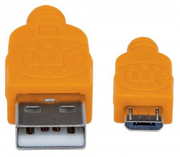 Imagen de PAQ. C/10 - MANHATTAN - CABLE USB V2.0 A-MICRO B 1.0M  AZUL/NARANJA