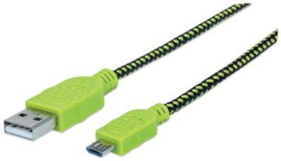 Imagen de PAQ. C/10 - IC - CABLE USB V2 A-MICRO B BOLSA TEXTIL 1.0M VERDE/NEGRO