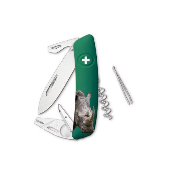 Imagen de SWIZA - NAVAJA VIDA SALVAJE STANDARD TT03 RHINOCEROS, 11 FUNCIONES, VERDE