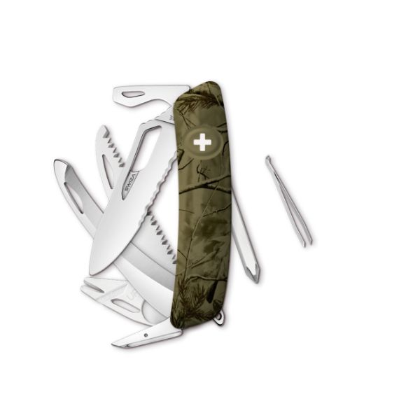 Imagen de SWIZA - NAVAJA HUNTING SINGLE HAND SH10 TR-HUTT, WAVY EDGE, 14 FUNCIONES, CAMO RAMAS OLIVO