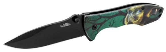 Imagen de WALLIS - NAVAJA CON MANGO VERDE "OSO", HOJA NEGRA LISA, 8 CM LARGO, CLIP 