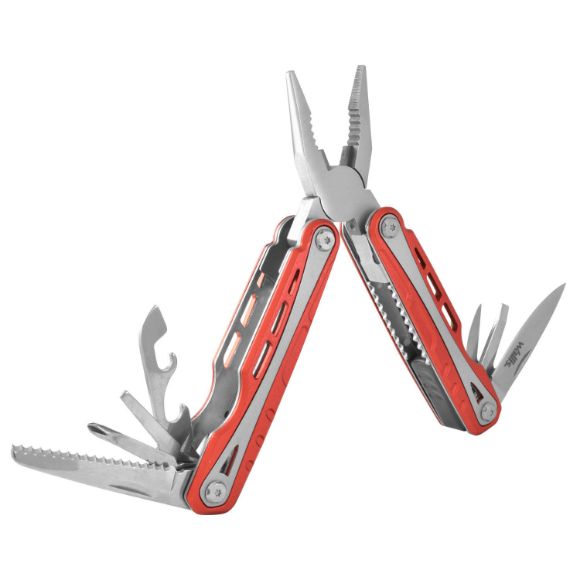 Imagen de WALLIS - MULTIHERRAMIENTA CON PINZA DE 12 USOS, 10.5 CM CERRADA, MANGO ALUMINIO ROJO, CON FUNDA