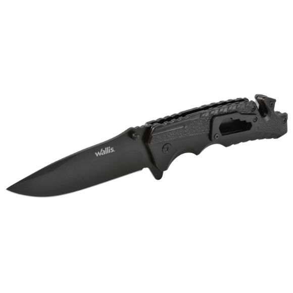 Imagen de WALLIS - NAVAJA CON MANGO METAL NEGRO, HOJA NEGRA LISA 9 CM LARGO, CLIP
