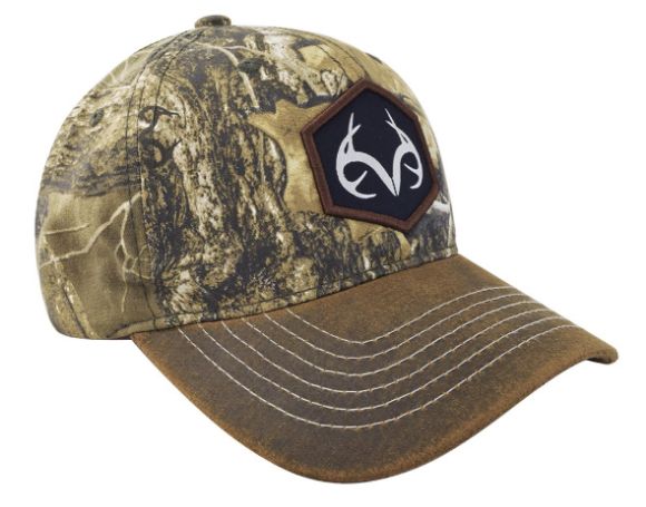 Imagen de REALTREE - GORRA CON CINTILLO DE AJUSTE Y HEBILLA, CUERNOS DE REALTREE EN PARCHE, CAMUFLAJE CON CAFÉ