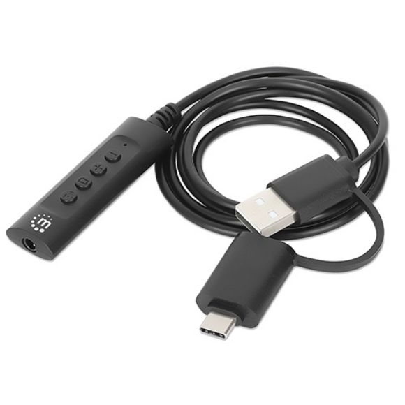 Imagen de MANHATTAN - CONVERTIDOR USB 2.0 / USB-C A TARJETA SONIDO 3.5 MM, CABLE CON CONTROLES
