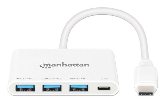 Imagen de MANHATTAN - HUB USB-C  3 PTOS A + 1 PTO C PD, 5GBPS, BLANCO