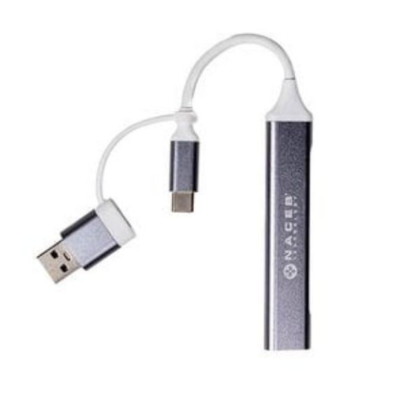 Imagen de PAQ. C/2 - NACEB - NACEB HUB USB-C/A A 4 PUERTOS 1USB3.0 3USB2.0 NA-0124