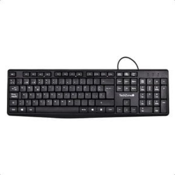 Imagen de PAQ. C/2 - TECHZONE - TECLADO ALAMBRICO TECHZONE BASI CO NEGRO ABS 105 TECLAS QWERTY CABL