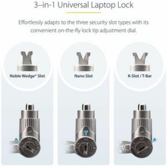 Imagen de STARTECH - CABLE DE SEGURIDAD CON CANDADO UNIVERSAL 3 EN 1 DE LAPTOP