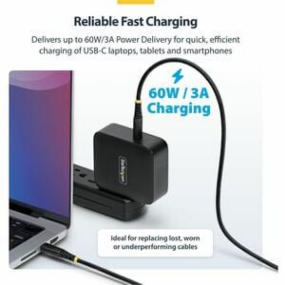 Imagen de PAQ. C/2 - STARTECH - CABLE DE CARGA USB-C TRENZADO DE 2M - USB TIPO C - PD 60W 3A