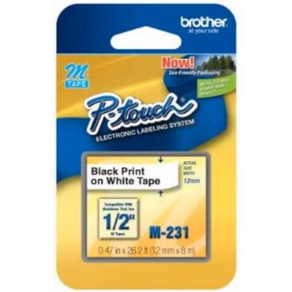 Imagen de PAQ. C/2 - BROTHER - CINTA NEGRO SOBRE BLANCO 12MM X 8M