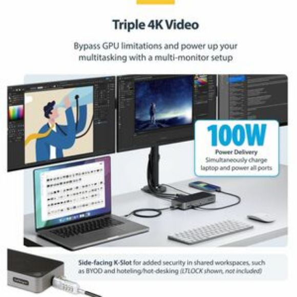 Imagen de STARTECH - DOCKING STATION USB-C PARA 3 MONITORES 5X USB GBE PD 100W