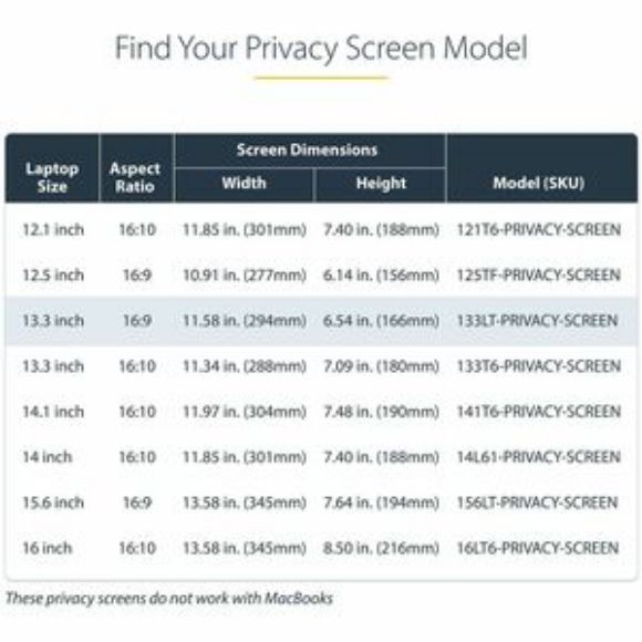 Imagen de STARTECH - FILTRO DE PRIVACIDAD TACTIL 16:9 PARA LAPTOP DE 13.3IN