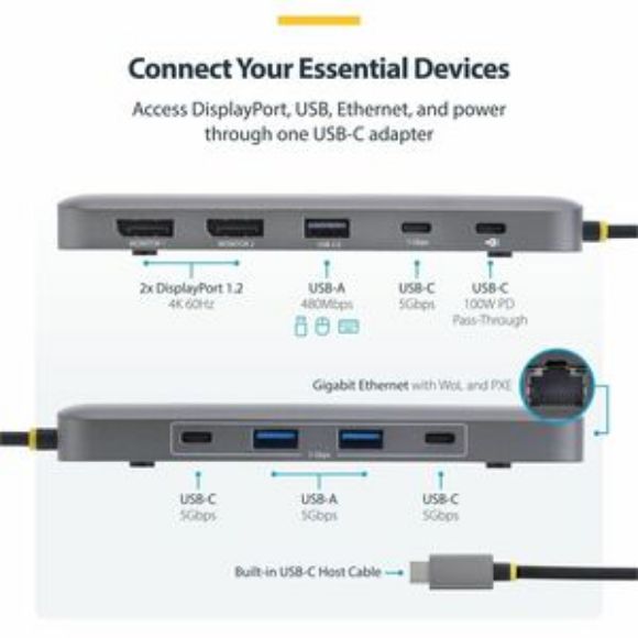 Imagen de STARTECH - ADAPTADOR MULTIPUERTOS USB-C A DP DOBLE - 100W - 4K60 - GBE